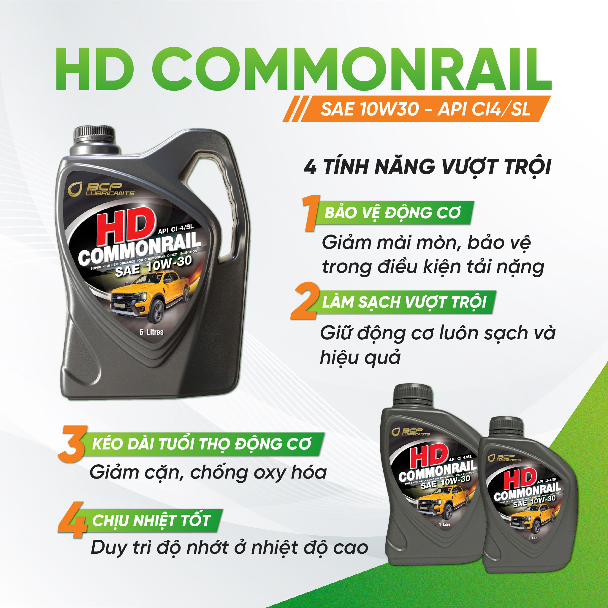 Dầu Nhớt Ô tô Động Cơ Dầu Diesel BCP HD Commonrail 10W30 - API CI-4/SL Can 6+1 Lít, Nhập Khẩu Thái Lan
