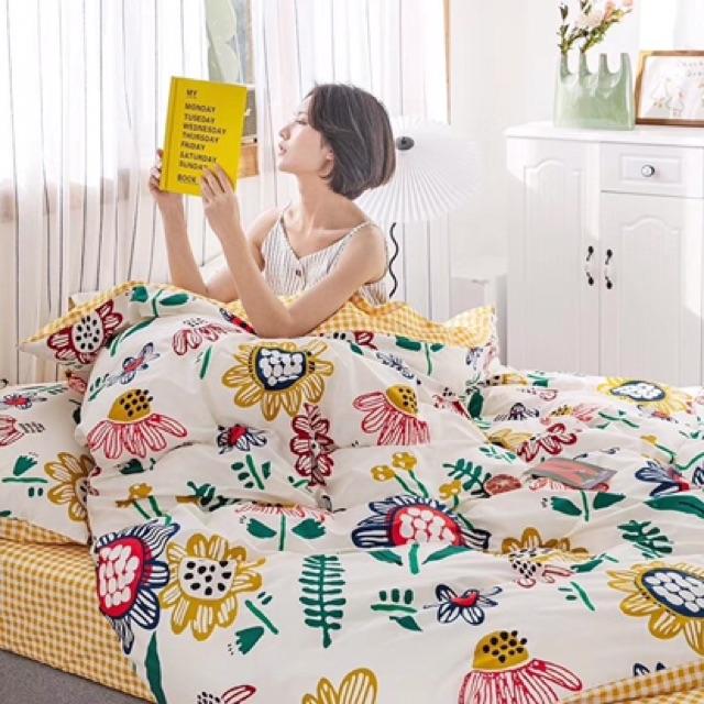 Set Cotton Living Hàng Nhập Khẩu Cao Cấp 4 Món Trong BST hello Summer Mẫu Hoa Vàng
