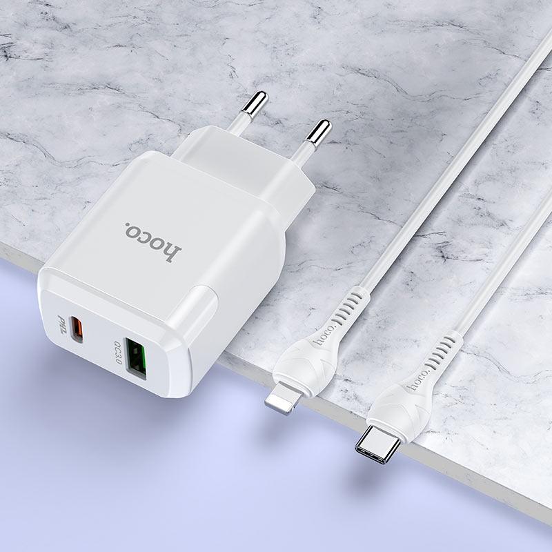 Củ Sạc nhanh 2 cổng Hoco N5 - PD20W + QC3.0 Dành cho điện thoại iPhone iP Huawei Samsung Oppo Realme - Hàng chính hãng