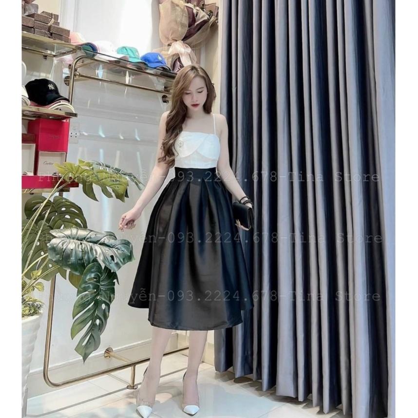 Đầm xoè dự tiệc 2s phối đen trắng