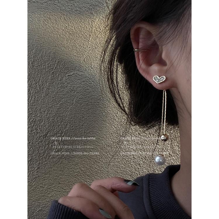 Bông Tai Dài Hình Trái Tim Đính Đá Hàn Quốc Siêu Sang Mainia Shop