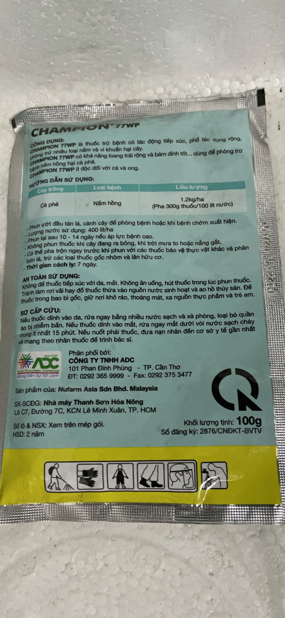 Sản phẩm trừ thán thư nấm hồng trên xoài và cà phê CHAMPION 77WP gói 100gr