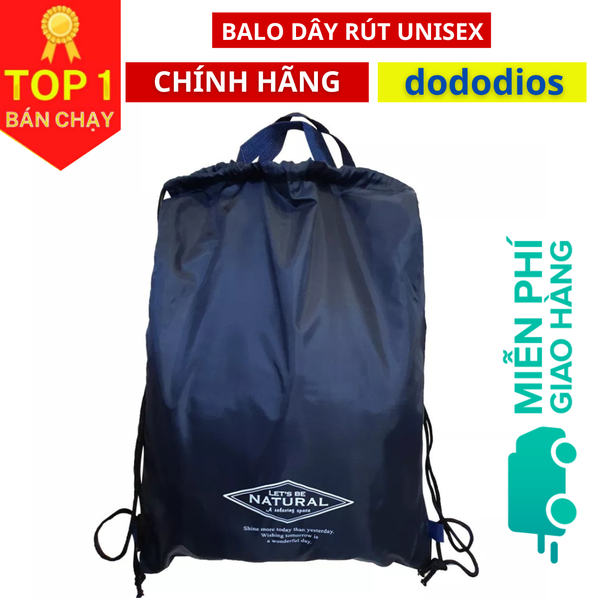 Balo dây rút unisex, Balo dây rút gấp gọn, vải dù chống thấm nước, Balo dây rút unisex, túi gấp, túi dây rút - vải dù chống thấm nước - Chính hãng dododios