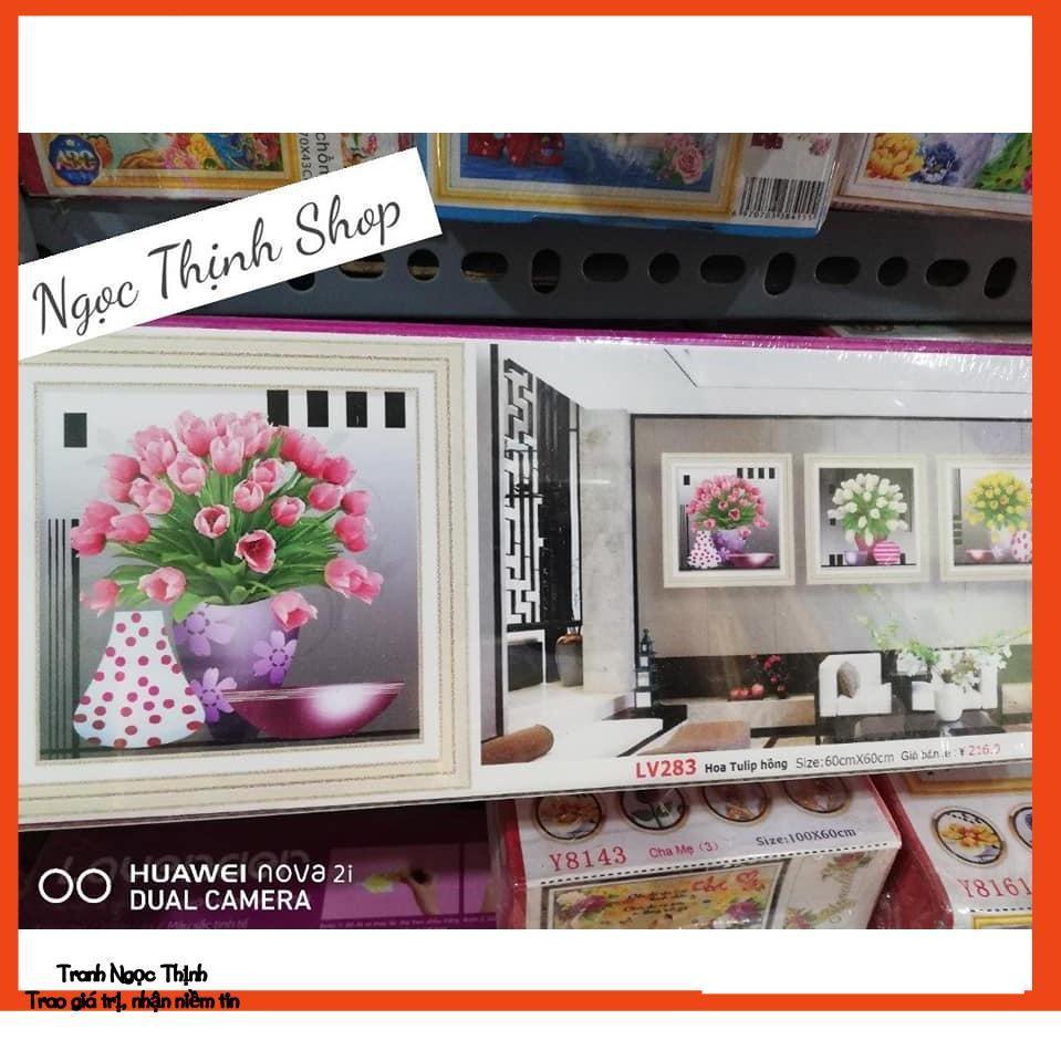 Tranh đính đá cao cấp hoa tulip HỒNG mã LV283- KT: 60X60Cm