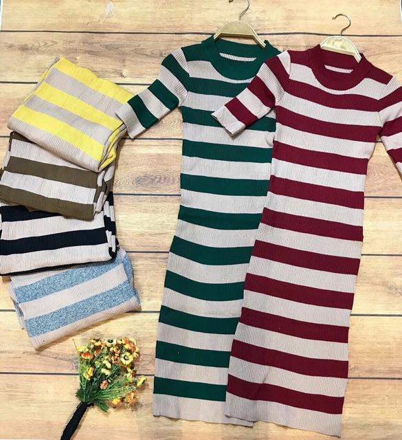 ️FLASH SALE️ĐẦM LEN BODY KẺ NGANG SIÊU ĐẸP