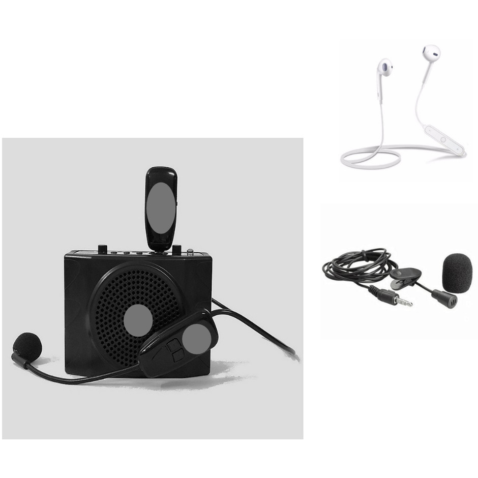 Máy trợ giảng không dây SN 204 Wireless Kháng nước, Kèm theo: 1 Micro ko dây cài tai + 1 Micro có dây cài ve áo + 1 Tai nghe Bluetooth Siêu Bass Có Mic Đàm Thoại Thích Hợp các cuộc họp, hội nghị và học trực tuyến trên Zoom