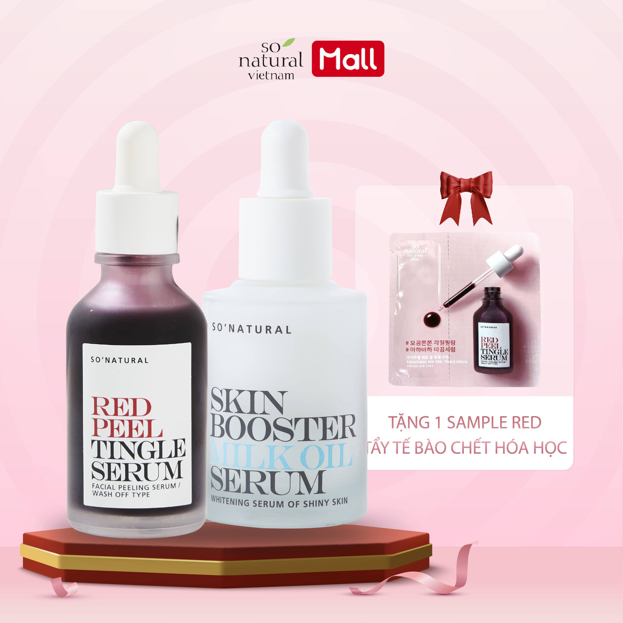 Combo Giảm Ngăn Ngừa Mụn Và Dưỡng Da Red Peel Tingle Serum Và Milk Oil So Natural