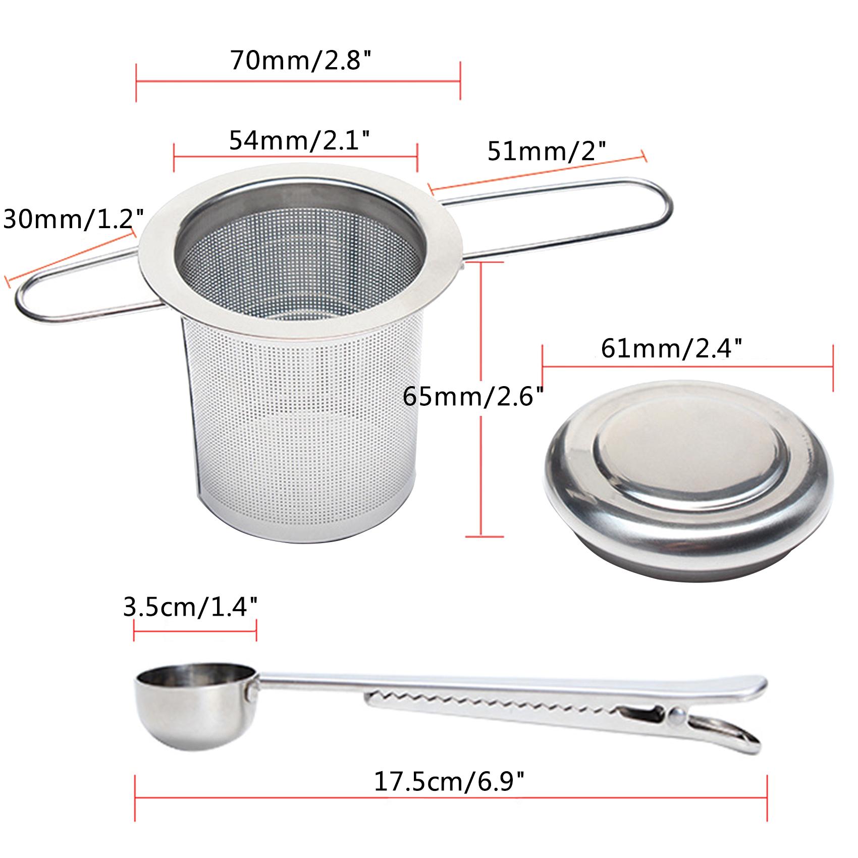 3PCs Tea Infuser Tea Scoop Clip Kit with Tea Lid Food-grade Thickened Stainless Steel Strainer for Loose Tea Fine Mesh