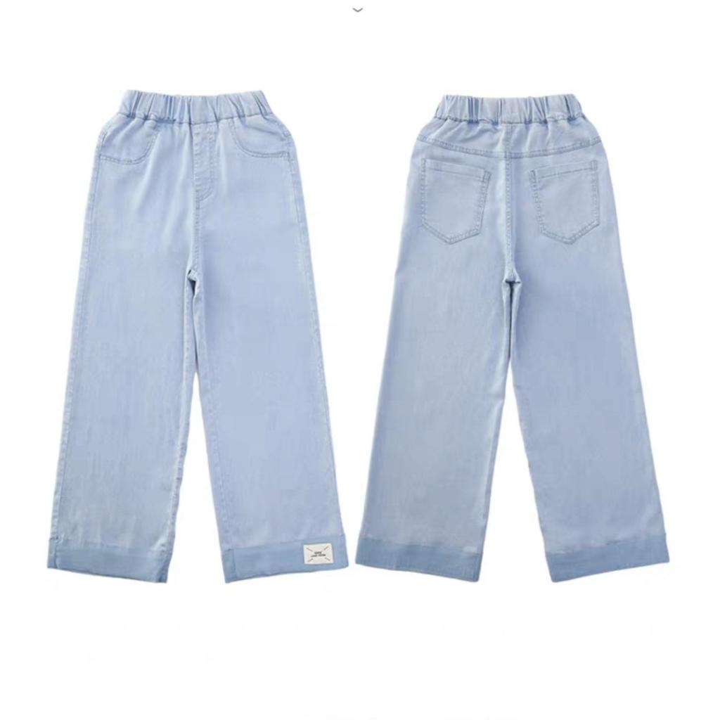 Quần dài ống suông lật line cho bé gái phối đồ phong cách hiphop size 20-40kg chất denim mỏng nhẹ mềm mát