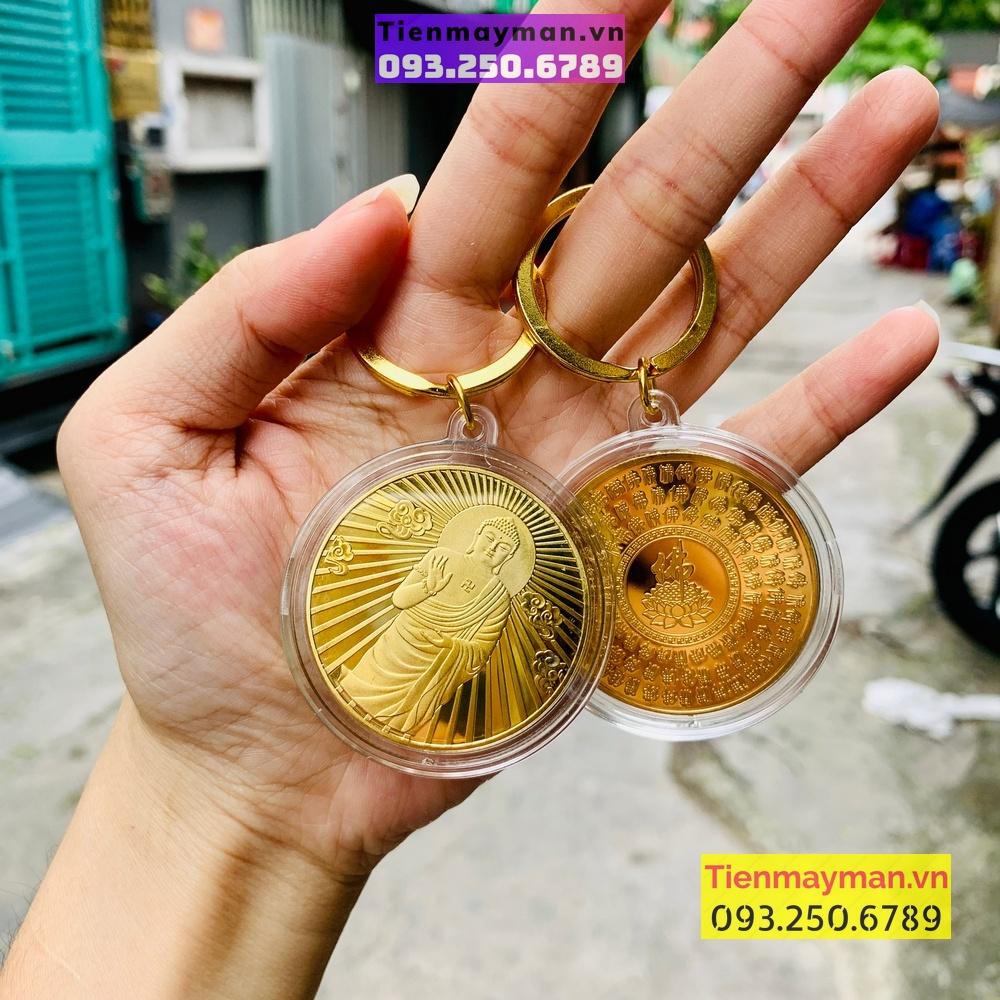 Móc khóa nhà, xe máy Đồng Xu Đức Phật, Phật Tổ Như Lai Mạ Vàng Quà Tặng Bình An May Mắn, mẫu Đứng, Tiền lì xì tết 2023 , NELI
