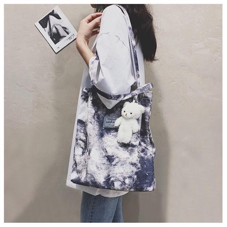 Túi tote vải đeo vai màu loang cỡ lớn thời trang sinh viên