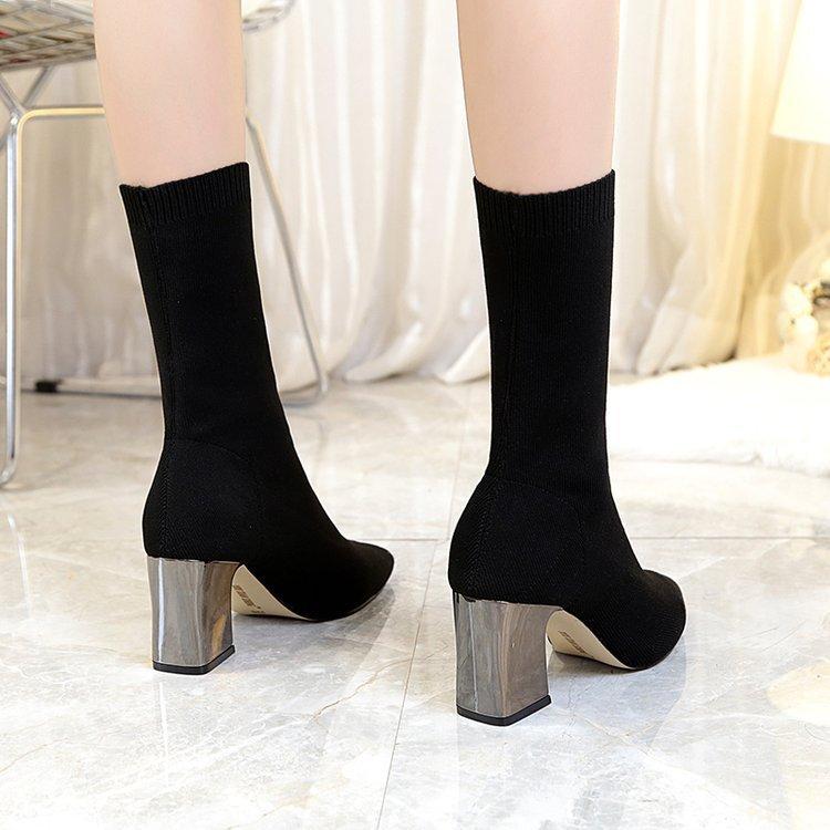 2019 Thu Mới Chỉ Giày Bốt Martin Dày Với Nữ Cao Gót Giày Stovepipe Đen Ống Len Thun Giày