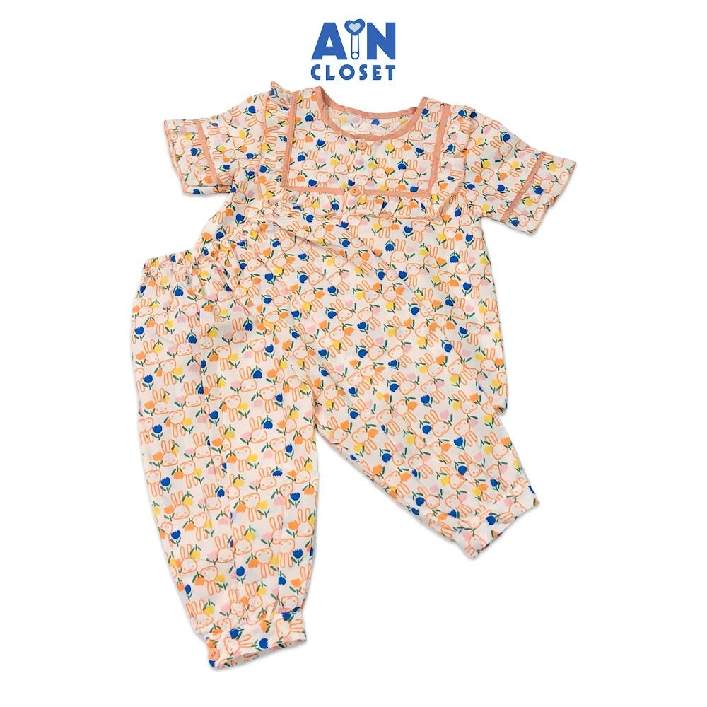 Bộ quần dài áo tay ngắn họa tiết Thỏ hoa cam cotton - AICDBG6ANM12 - AIN Closet