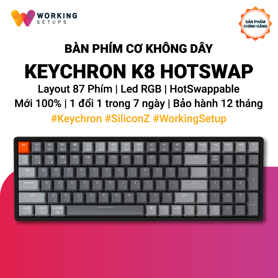 Bàn phím cơ Keychron K8 Hotswap Bản Nhôm, Led RGB - Hàng Chính Hãng