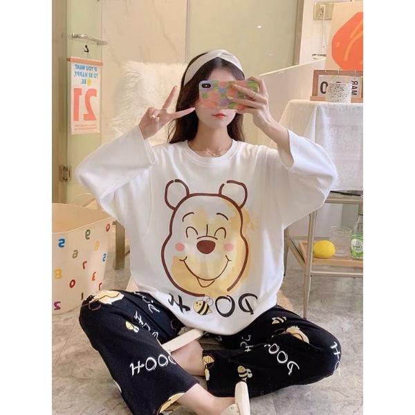 Đồ Bộ Thun Tay Dài Quảng Châu - Pijama Quần Dài - Đồ Mặc Ở Nhà Họa Tiết Hoạt Hình Dễ Thương Đồ bộ nữ, đồ bộ đồ mặc nhà, quần áo nữ bộ lửng cotton hình dễ thương DN145