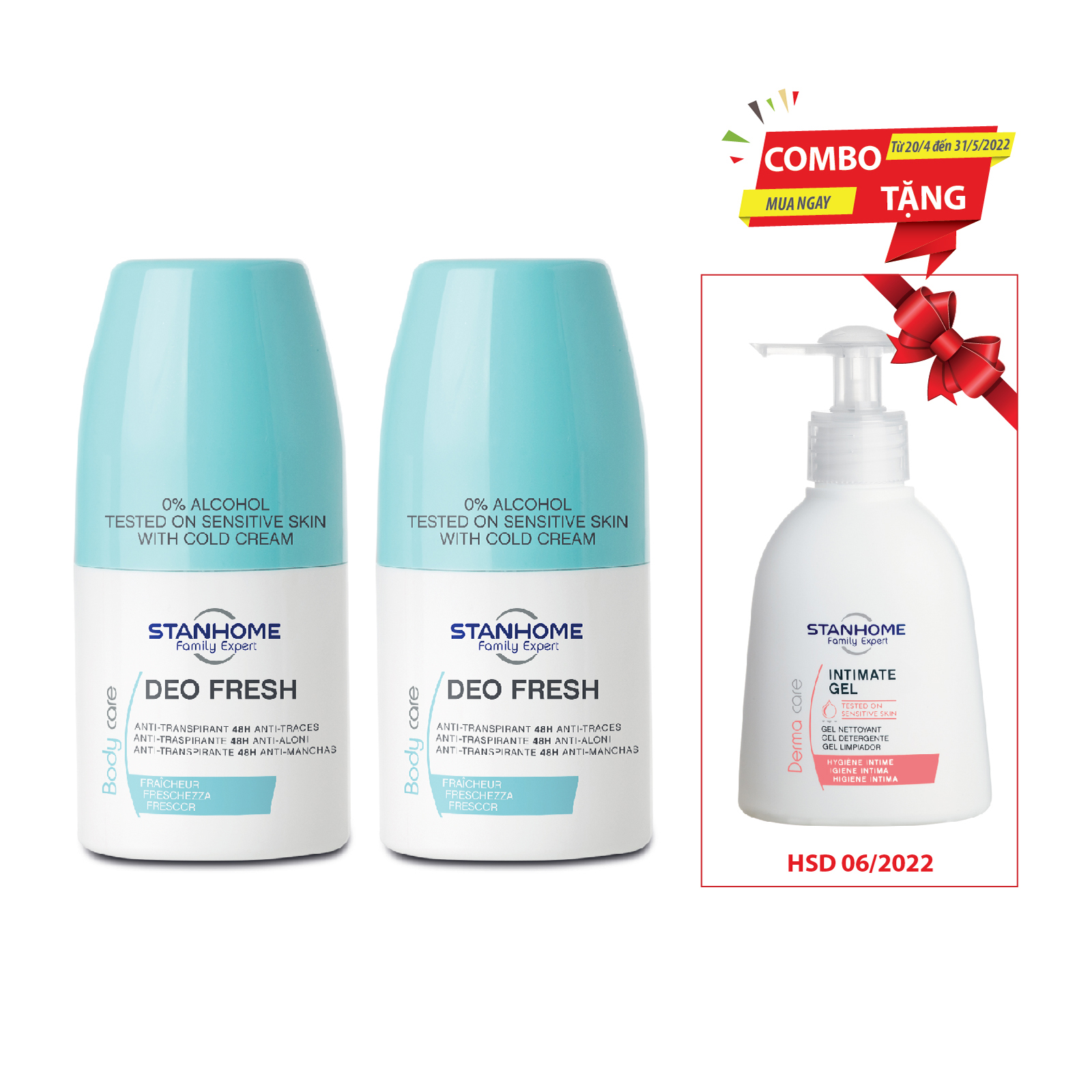 Combo 2 Lăn khử mùi, chống mùi không cồn hương tươi mát cho da nhạy cảm Stanhome Deo Fresh 50ml/lọ