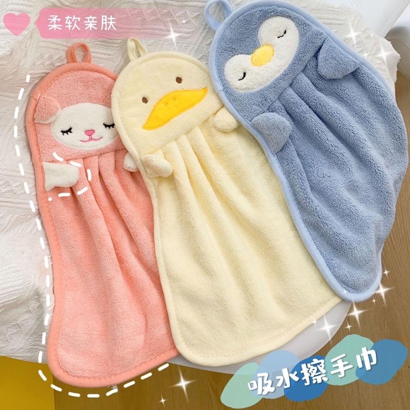Khăn lau tay nhà bếp vải lông cừu có quai treo thêu hoạ tiết hình thú hoạt hình đáng yêu siêu mềm mại và thấm hút tốt