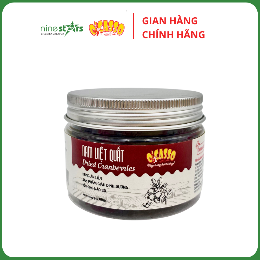 (Canberries) Nam Việt Quất sấy dẻo 100% nhập khẩu Canada _ thương hiệu O'Casso_có nhiều vitamin và các khoáng chất thiết yếu.  Hộp 80g