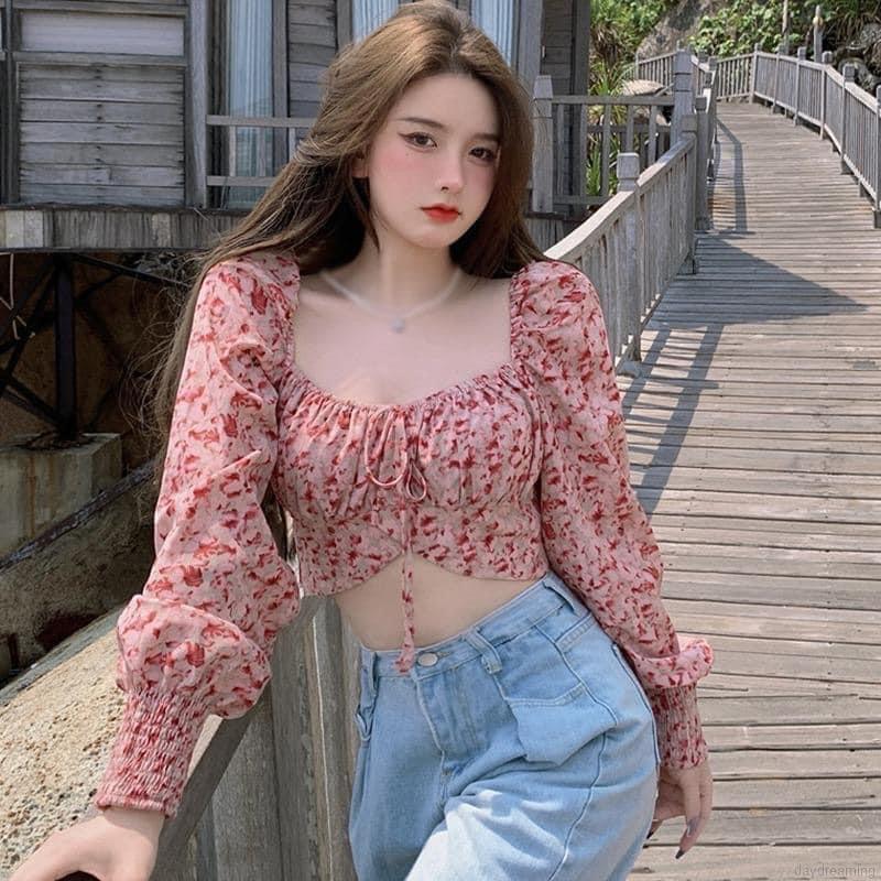 Áo croptop hoa tay dài bigsize