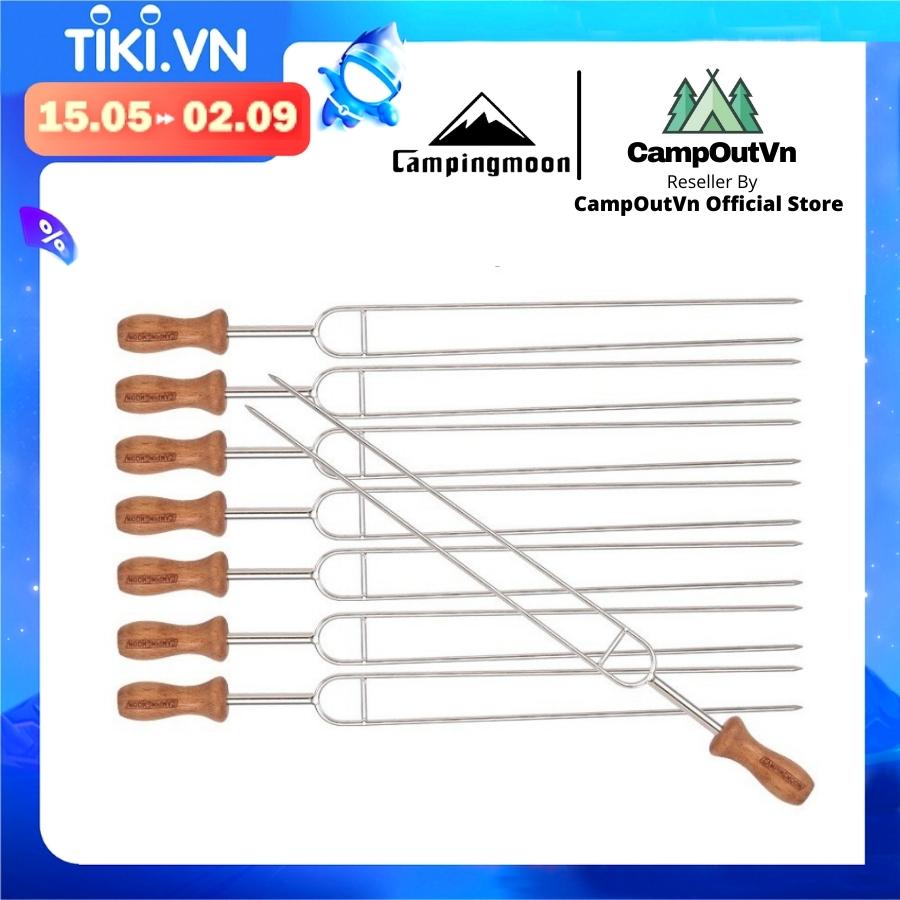 Đồ cắm trại bộ 8 xiên nướng BBQ campingmoon campoutvn dùng với bếp than hoa inox du lịch dã ngoại sang trọng glamping A186