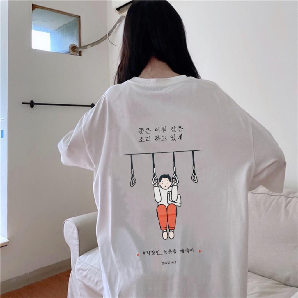 Áo thun tay lỡ Chữ Hàn phông Unisex nam nữ tee oversize form rộng pull Ulzzang Streetwear Hàn Quốc vải mềm