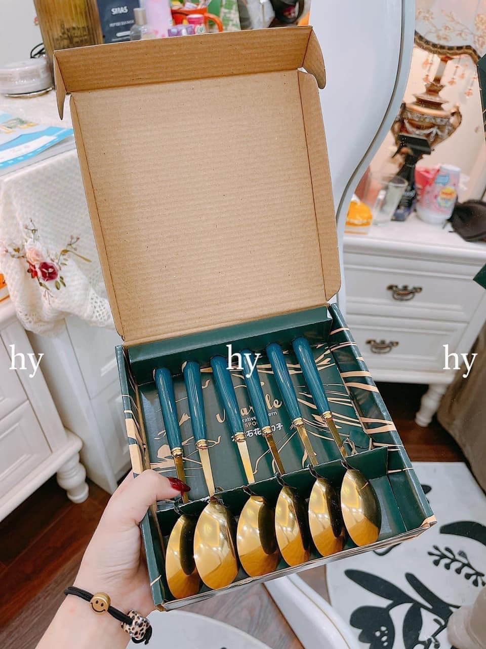Set 6 Thìa Inox Cán Sứ Vân Đá Xanh