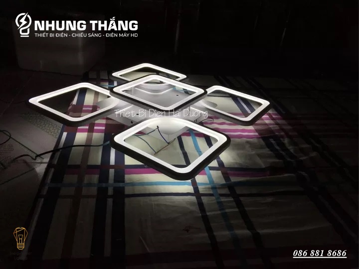 Đèn LED ốp trần Decor hình vuông NT027 - 3 Chế Độ Ánh Sáng - Tăng Giảm Ánh Sáng - Điều Khiển Từ Xa - Kết Nối Điện Thoại
