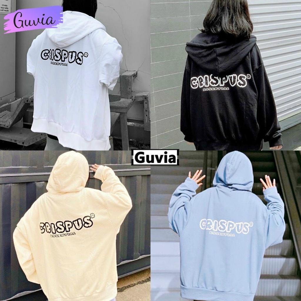 Áo khoác nỉ ️ Hoodie Dây Kéo SENTI Ulzzang form rộng Unisex bông 2 lớp trẻ trung - CRISPUS Đen &lt;58Kg