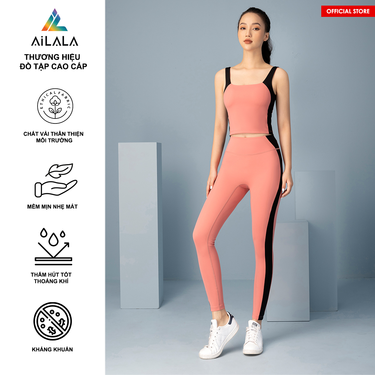 Bộ quần áo thể thao nữ AiLALA LUX16B, Đồ tập Yoga Gym Pilates, chất vải Hi-tech cao cấp