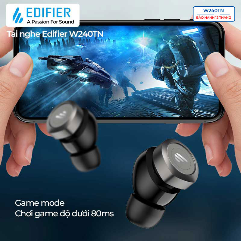 Tai Nghe Bluetooth 5.3 Edifier W240TN không dây true wireless in ear Chống ồn chủ động Gaming mode Đàm thoại tốt 4 mic - Hàng chính hãng