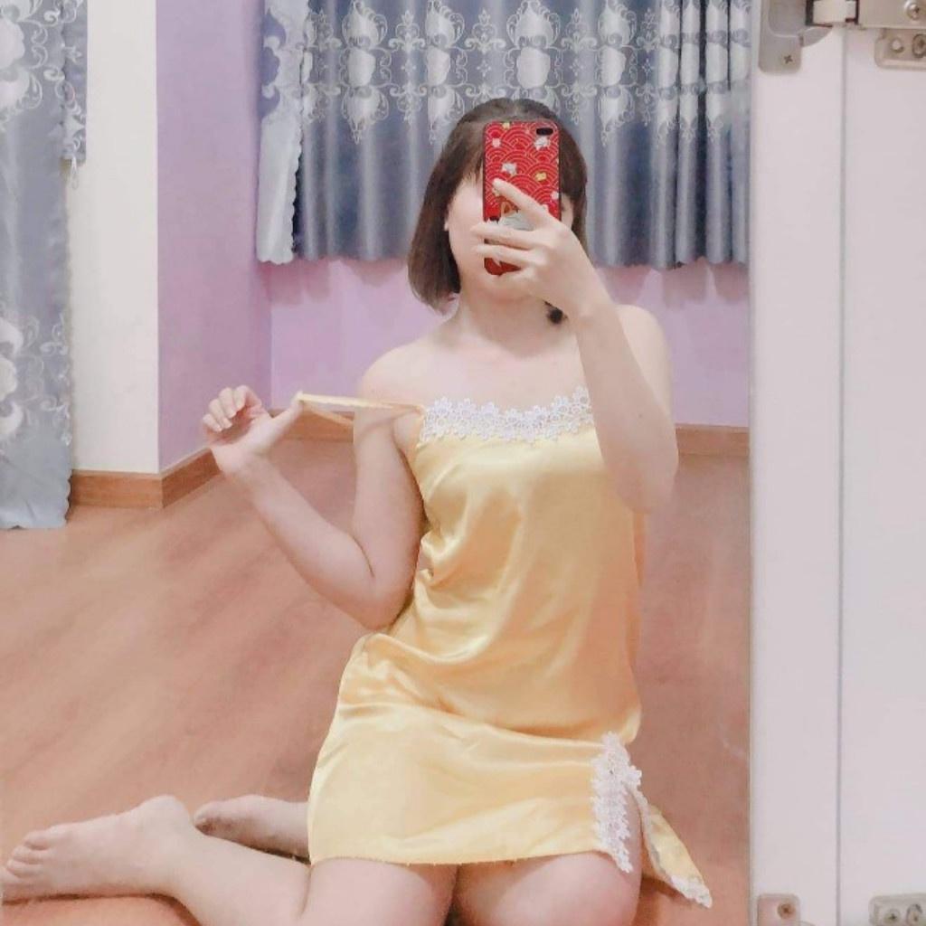 Đầm ngủ 2 dây sexy gợi cảm bigsize, váy ngủ nữ lụa satin phối ren mặc mát thoải mái