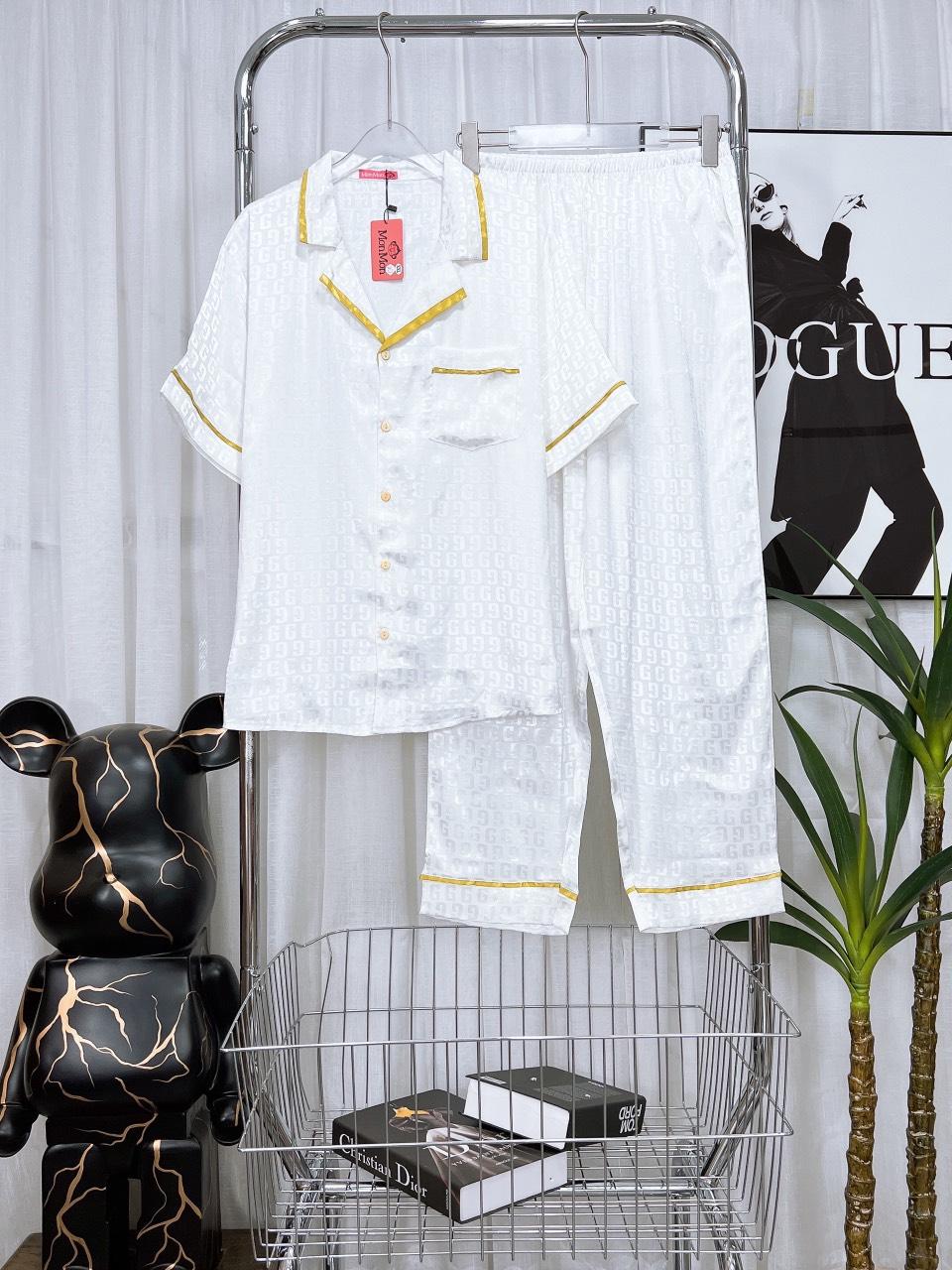 Đồ Bộ Lụa Gấm Xước Cao Cấp, Tay Ngắn, Bigsize, Pyjama, Hoạ Tiết, Dễ Thương, 65kg~85kg, LGX_TN_03