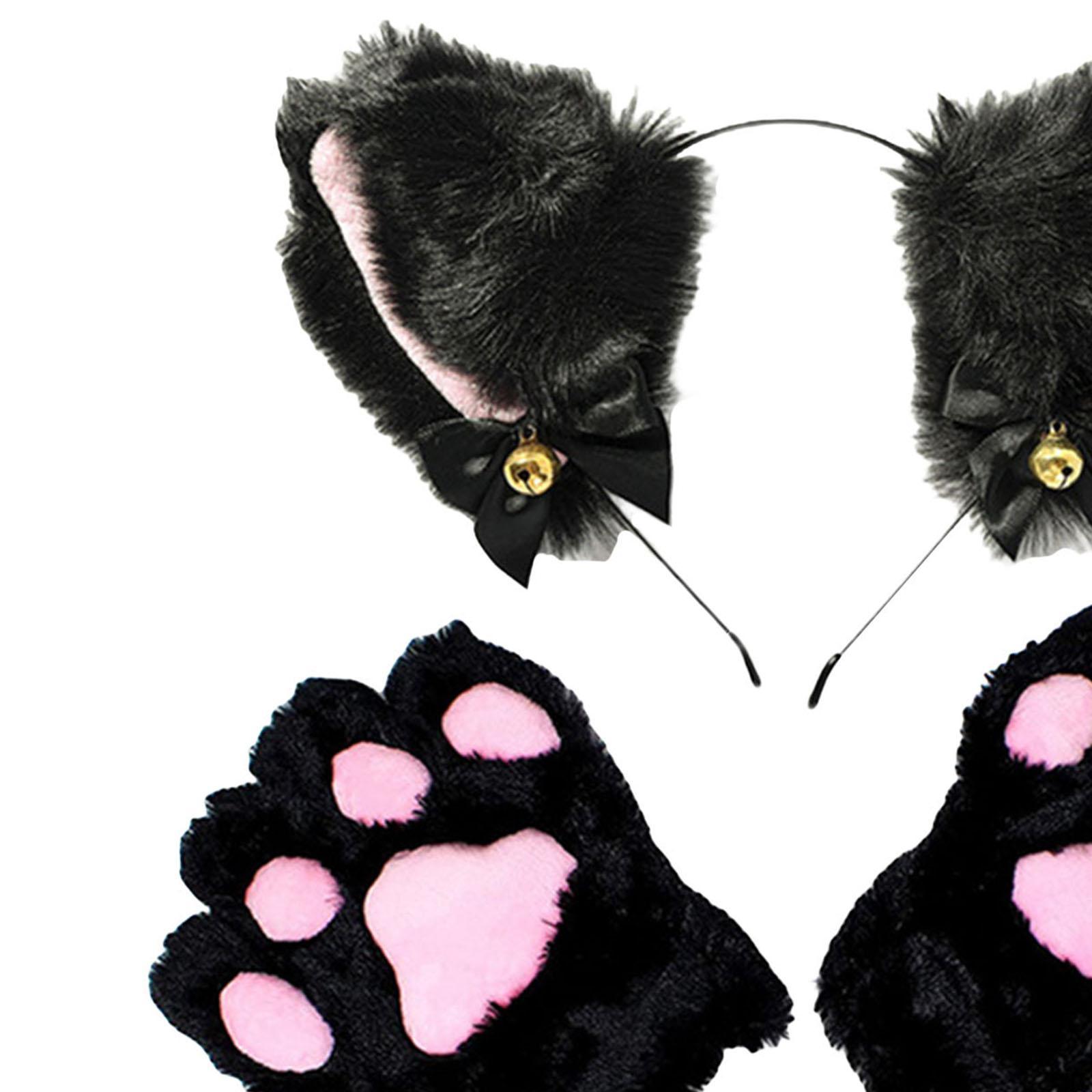 Faux Fur Cat Ears Headband and Claw  for Halloween Fancy Dress Props