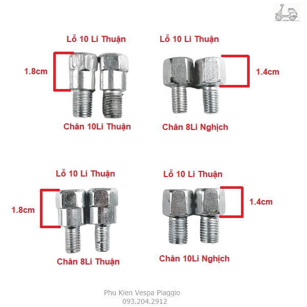 Ốc Nối Chân Gương Xe Máy 8Li 10Li Ren Thuận Nghịch Chưa Có Đánh Giá 0 Đã Bán