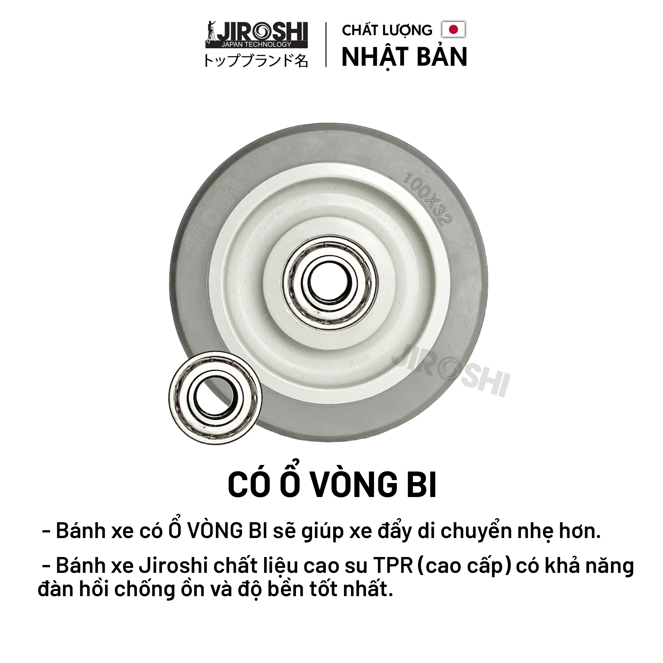 Bánh xe đẩy hàng chống ồn xoay  360 có khóa, bánh xe cao su TPR lỗ vít 100mm