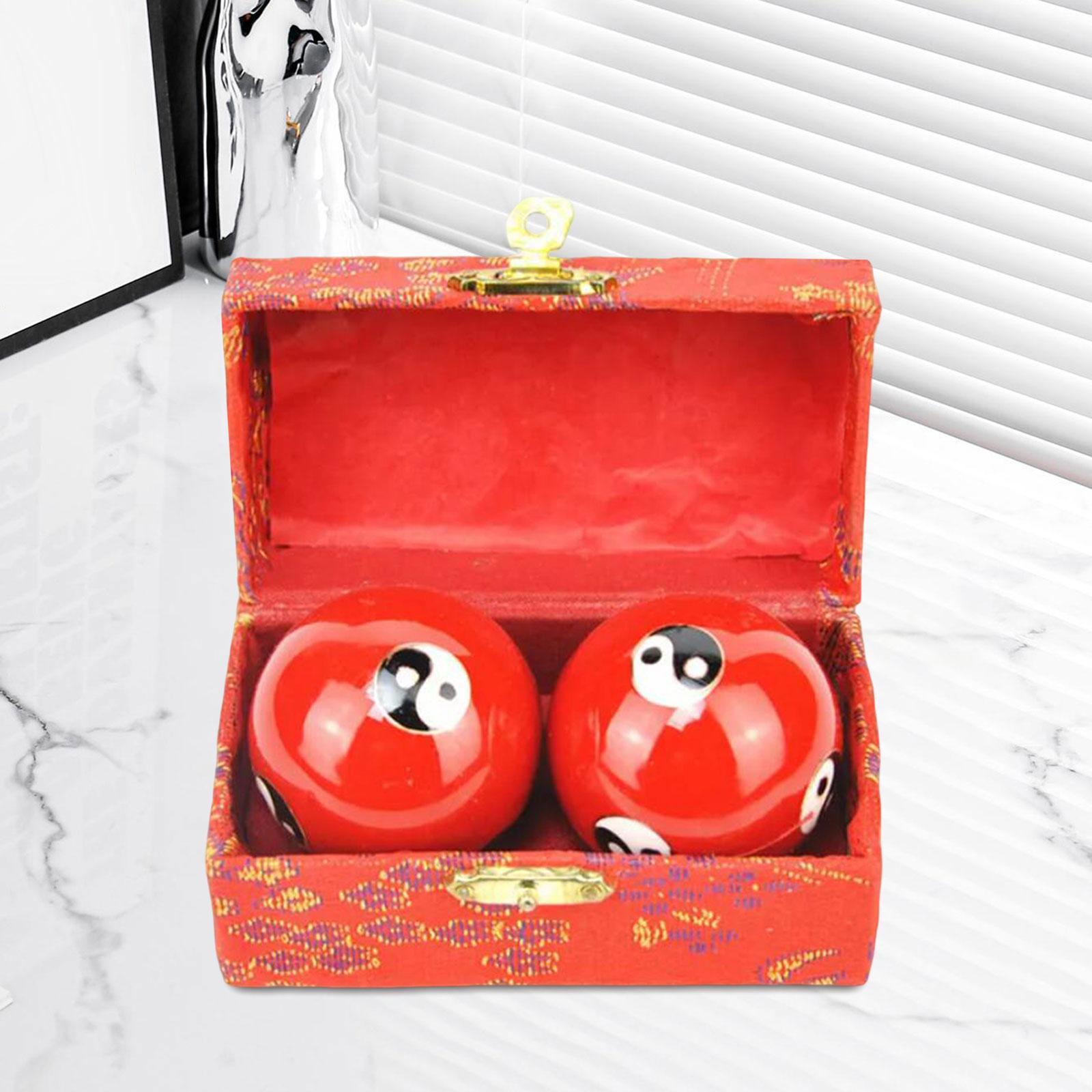 2 Pieces Hand Massage Balls Baoding Balls with Storage Box Durable Smooth Chinese Exercise Handballs for Children Middle Aged People Parents
