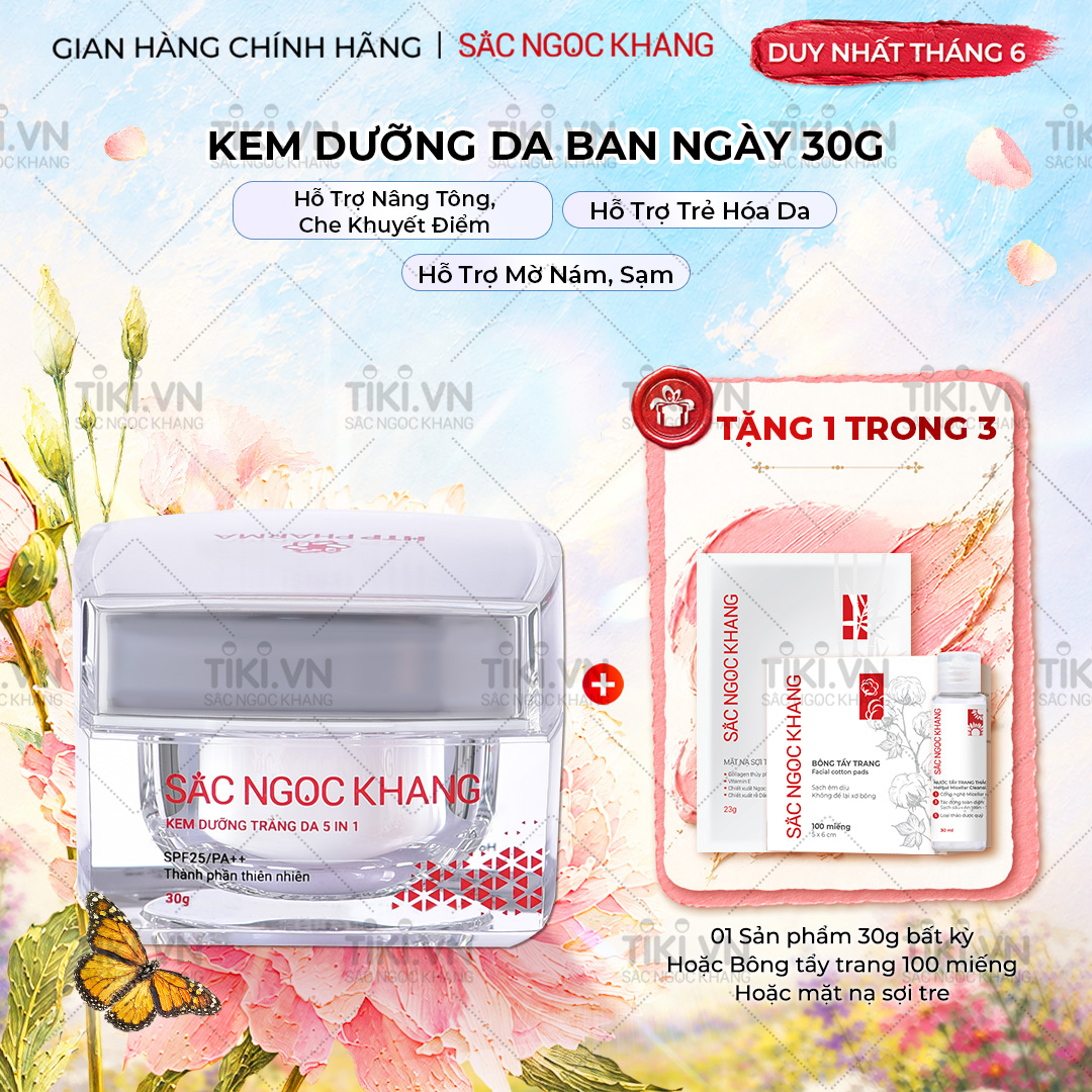 Kem dưỡng  da Sắc Ngọc Khang 5 trong 1 ban ngày 30g giúp nuôi dưỡng làn da sáng khỏe, mờ thâm nám ngăn ngừa lão hóa