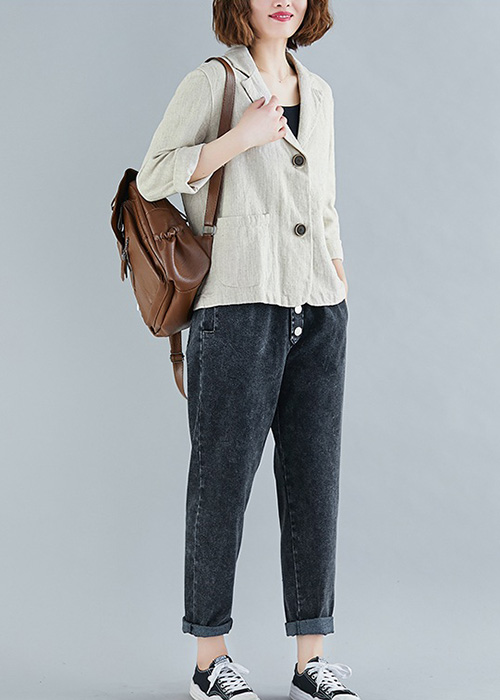 Hình ảnh Áo vest Linen nữ cổ 2 ve ngóc, chất liệu vải linen tự nhiên, thời trang phong cách Nhật Bản