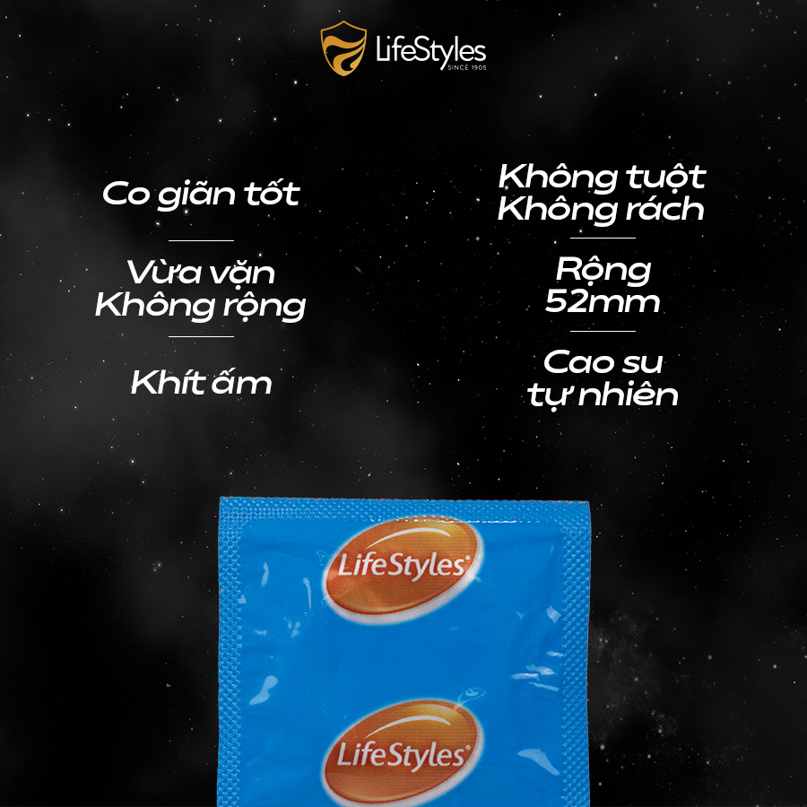 Bao cao su LifeStyles Classic thiết kế mỏng ôm sát nhiều gel 12 bao