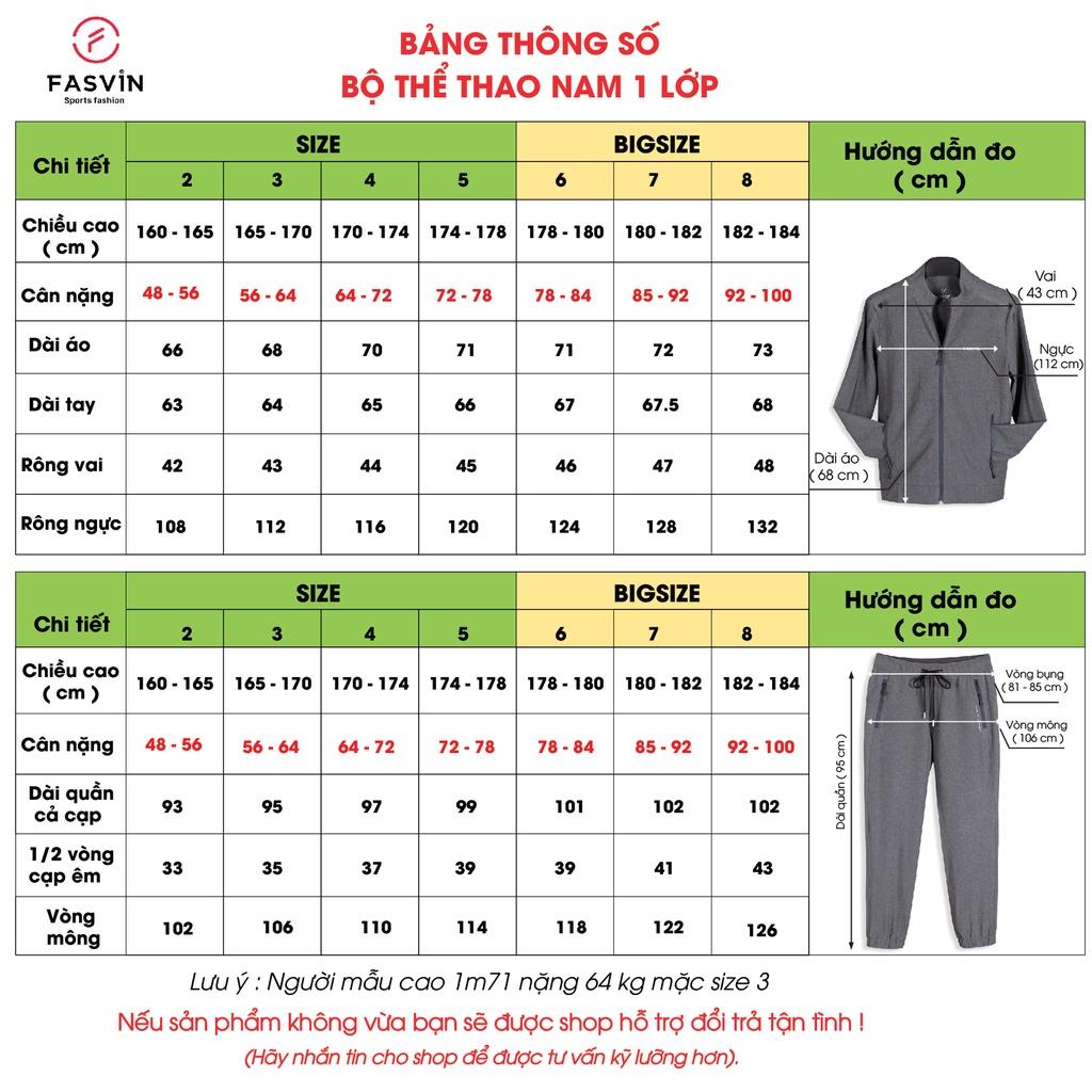 Bộ quần áo thể thao nam Fasvin BC20425.HN chất vải một lớp đanh chắc mềm mại co giãn thoải mái.