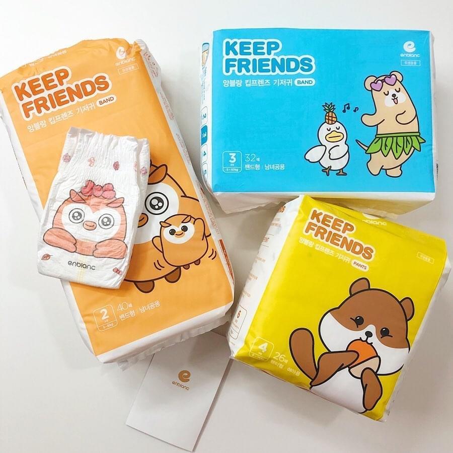 ( Tặng 10 Miếng ) Combo 2 Bịch Tã Dán Hàn Quốc ENBLANC KEEP FRIENDS Mỏng Nhẹ, Chống Tràn, Thấm Hút Nhanh Cho Bé Size S 40 Miếng (3-8kg)