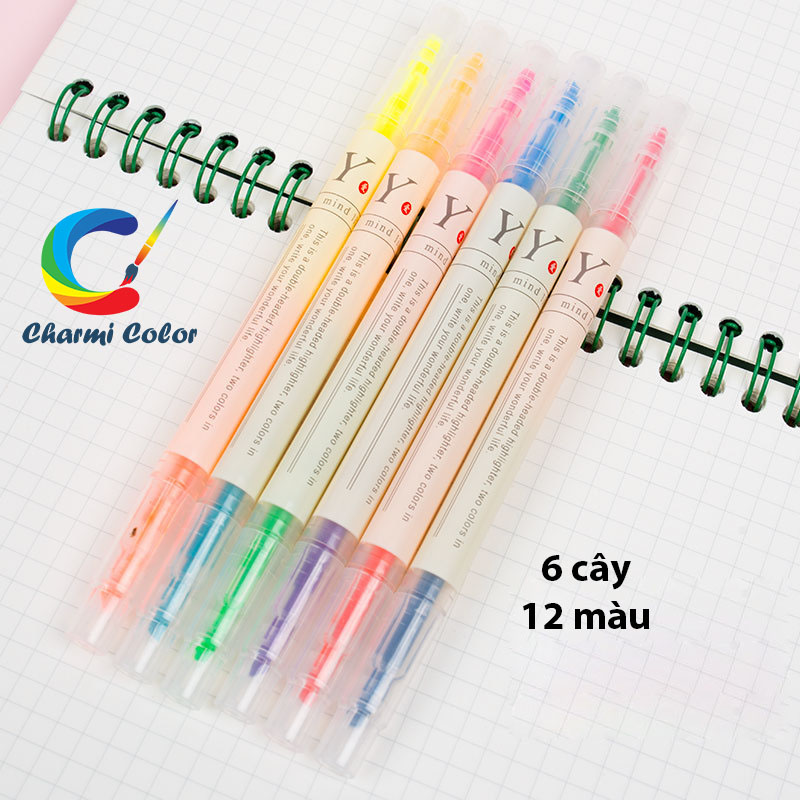 Bộ 6 cây bút highlight 2 đầu 12 màu Charmi Color