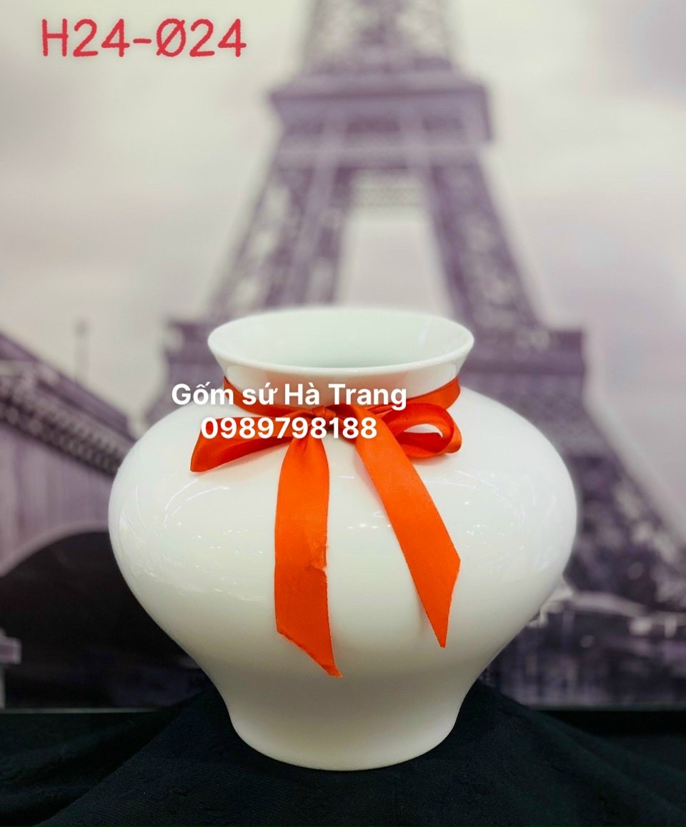 Lọ hoa gốm sứ Bát Tràng cao cấp cao 24cm men trắng tinh khiết