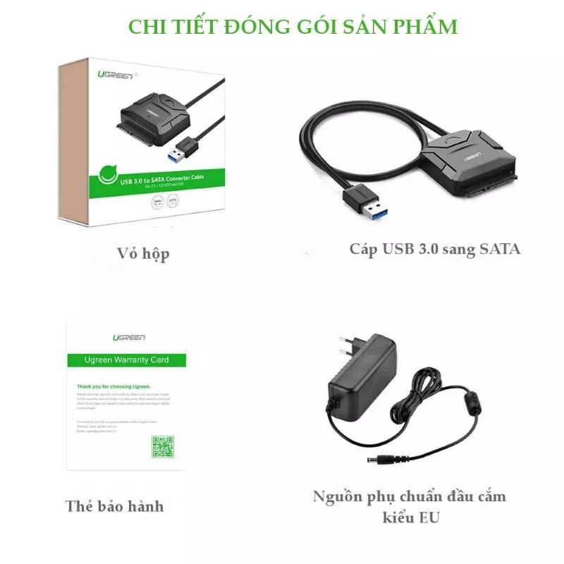 Ugreen UG20611CR108TK 25CM màu đen Bộ chuyền USB 3.0 sang SATA cho ổ cứng có hỗ trợ nguồn - HÀNG CHÍNH HÃNG