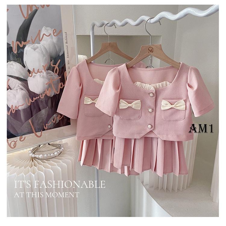 (8-20kg) Set váy hồng đính nơ túi bé gái TB62