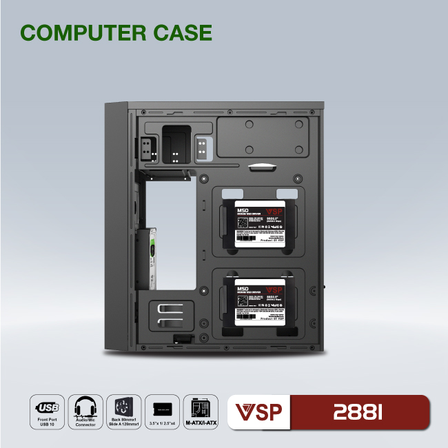 Vỏ máy tính Case VSP 2881 ~ (M-ATX, I-ATX) không kèm FAN - Hàng chính hãng TECH VISION phân phối