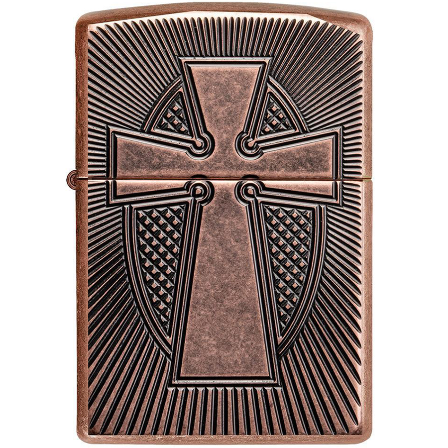 Bật Lửa Zippo 49158 – Zippo Armor Deep Carve Cross Design Antique Copper