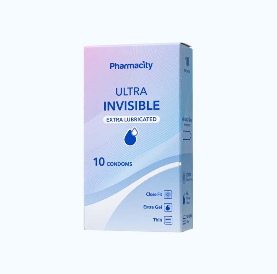 Bao cao su Pharmacity Ultra Invisible - Extra Lubricated (Hộp 10 cái)