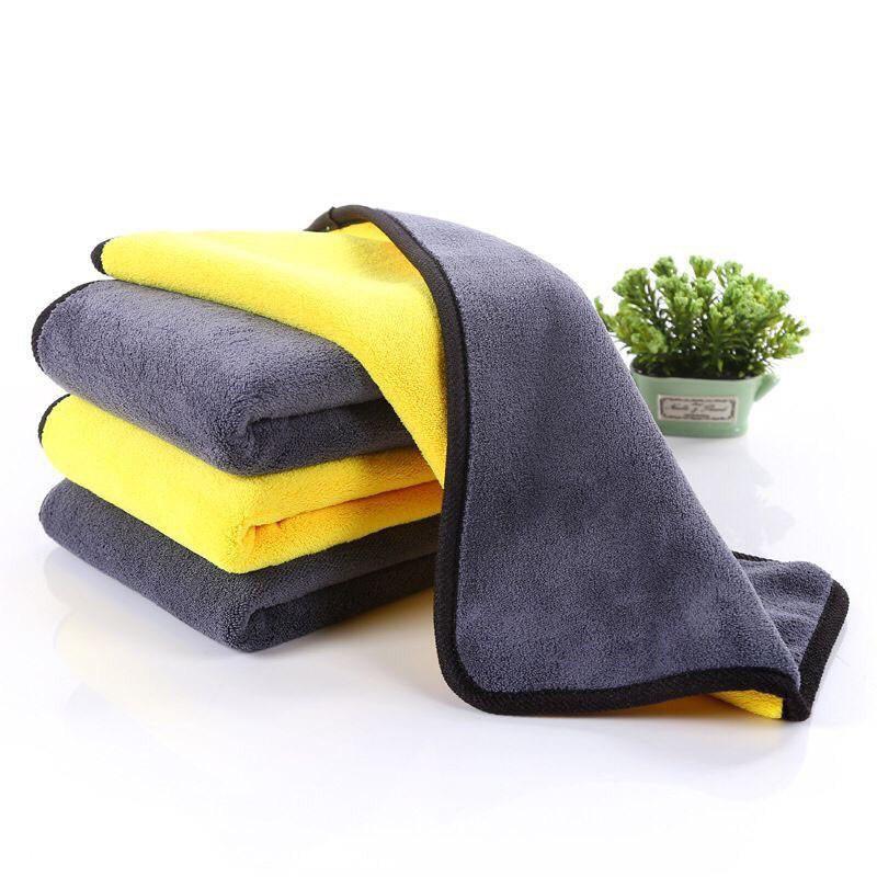 Khăn Lau Xe Hơi Chuyên Dụng 2 Lớp Microfiber Màu Vàng - Ghi, Siêu Mềm, Mịn, Thấm Hút (Hàng Chuẩn Loại 1 Dày Dặn)