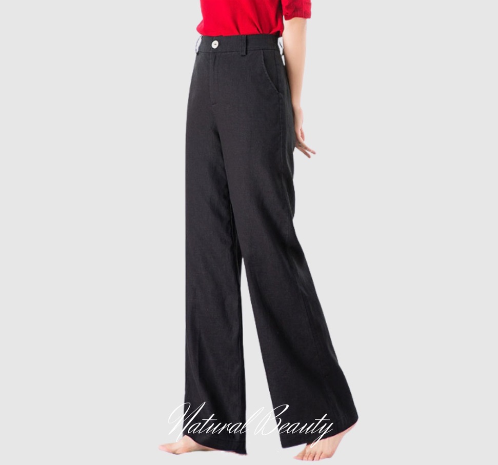 Quần dài nữ suông chất liệu linen mát mẻ , quần có khóa trước và chun sau dễ mặc và dễ phối đồ QD07